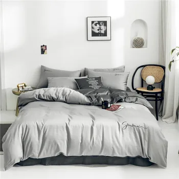 

4/6pcs Light and Dark Grey Matched Reversible Duvet Cover Set 100% Cotton Sateen Bed Sheets Silky Bedding Single Queen King Size