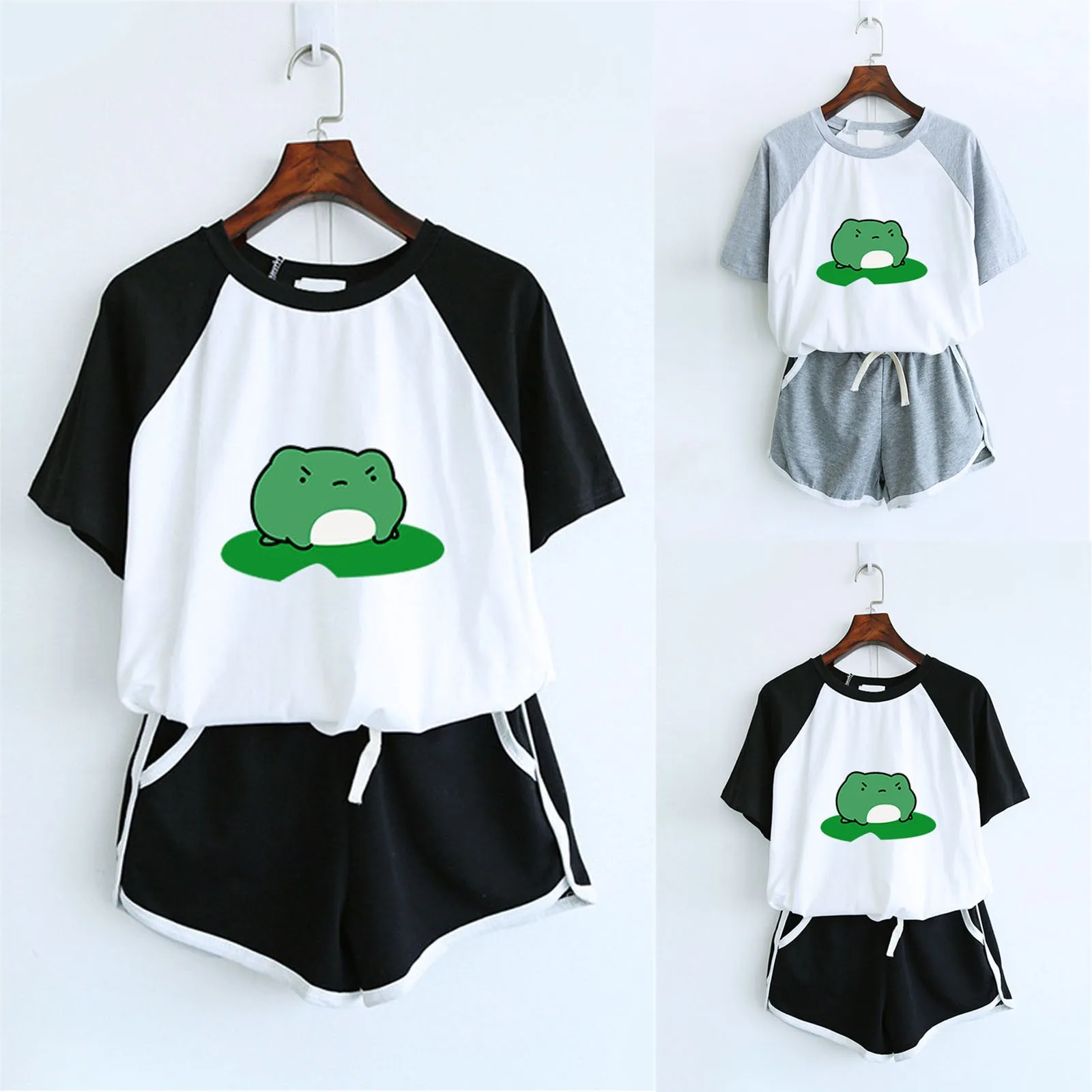 2 Pieces Casual Oversize Pajamas Set Women's Summer Fashion Animals Print Short Sleeve Pocket Shorts Home Sports Set 2021 1