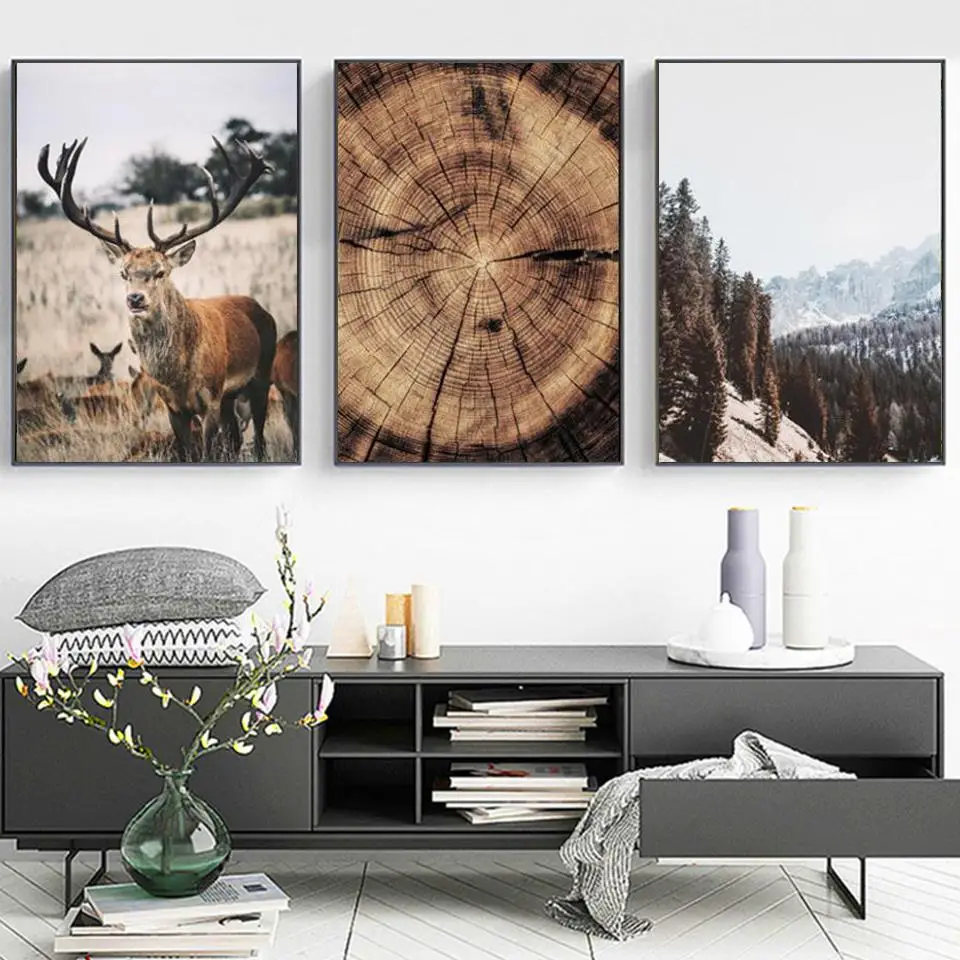 

Mountain Landscape Animal Deer 5D diamond diy painting Nature Wood Growth Ring diamond embroidery Nordic Wall Art N1463