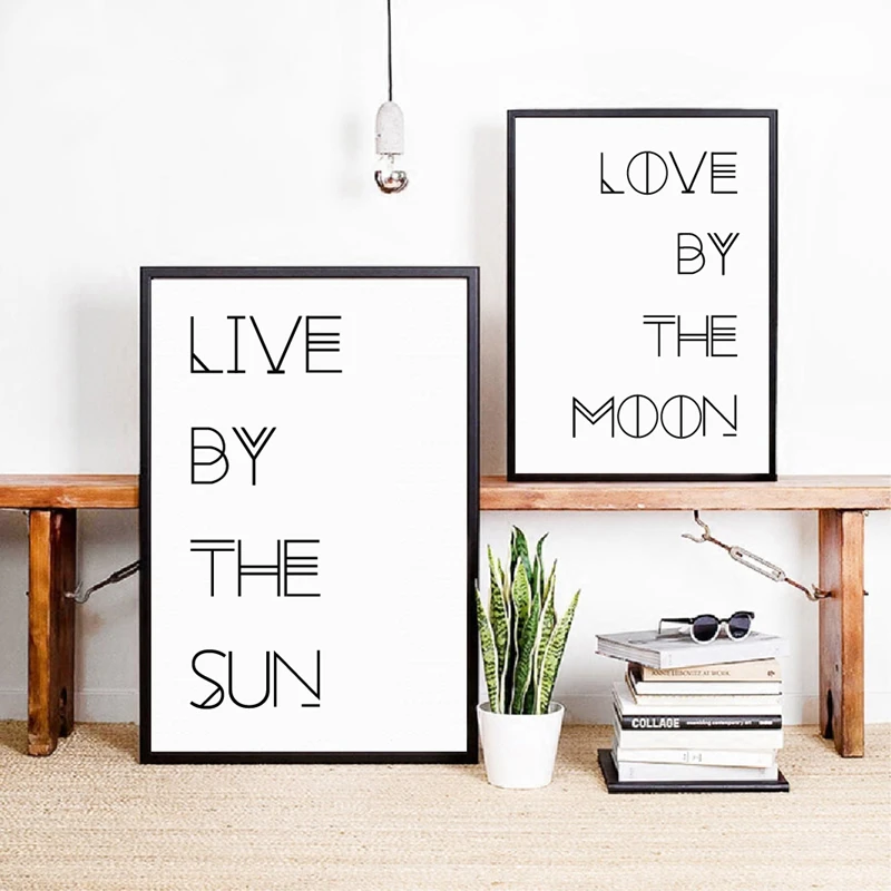 

Live By The Sun Love By The Moon Quote Canvas Poster Art Print Black White Minimalist Style Bedroom Wall Decor Nordic Painting