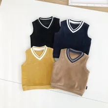 Детская одежда для мамы и дочки; зимний теплый жилет для детей в школьном стиле с v-образным вырезом; бархатная базовая одежда для маленьких мальчиков