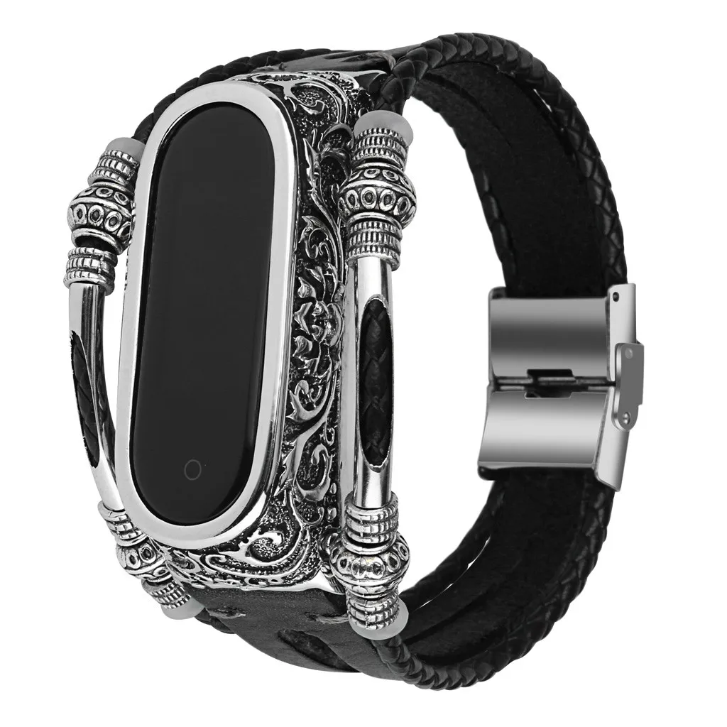 Ремешок для браслета Mi Band 4 из натуральной кожи в стиле ретро аксессуар Xiaomi с