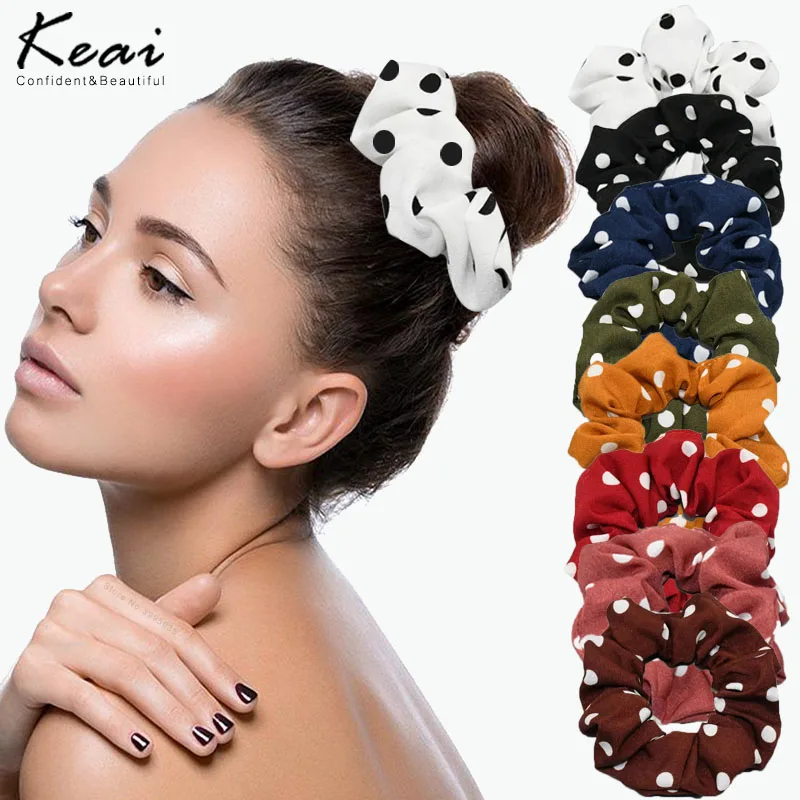 Elegant Chiffon Polka Dots Scrunchie Women Girls Rubber Bands Ponytail Holders Hair Accessories Elastic Band |