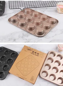 

12-Cavity Non-Stick Round Muffin Cup Baking Pan Carbon Steel Cake Fondant Cupcake Mold Tart Trays Mould Bakeware Tools