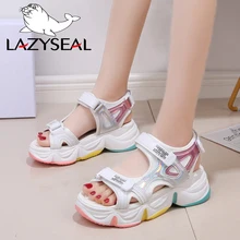 LazySeal сандалии на платформе, женские летние 2020 женская обувь на толстой подошве; Радужные крючок на застежке-липучке; Обувь на танкетке; Обувь с открытым носком обувь на платформе LazySeal сандалии на платформе, женские летние 2020 женская обувь на толстой подошве; Радужные крючок на застежке-липучке; Обувь на танкетке; Обувь с открытым носком обувь на платформе