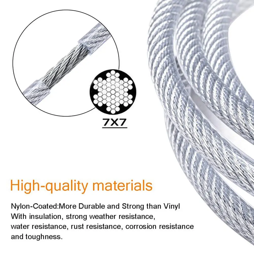 30/20/15/10 M Outdoor Light Hanging Kit Wire Rope Steel PVC Coated Flexible Wire Rope Clothesline Cable Acero Tendedero Ropa 2