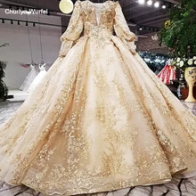LS68774 роскошное бальное платье вечернее платье длинный рукав с плеча золотые цветы блестящее вечернее платье с поездом реальное как фотографии