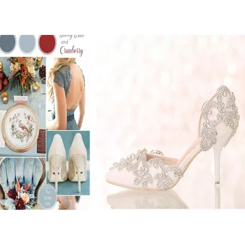 

Slip On Pointed Toe Rhinstone Bridal Wedding Pumps White Bride High Heels