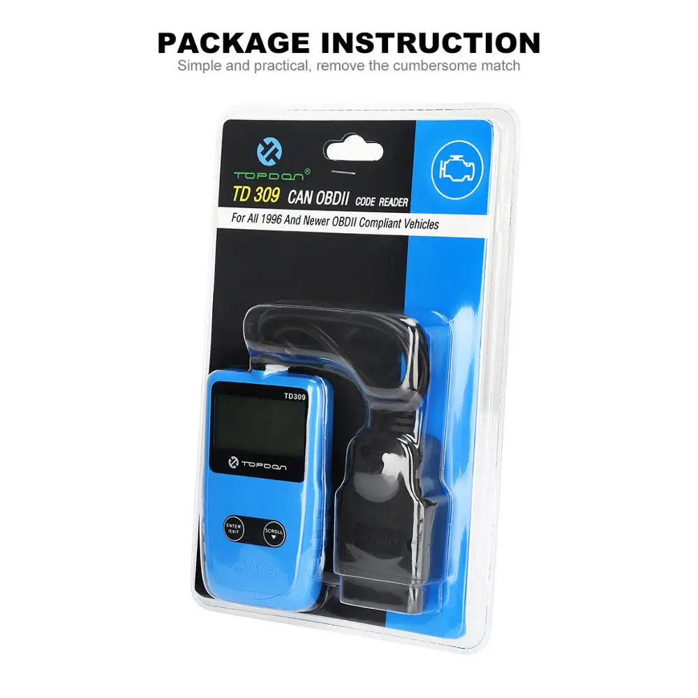 Topdon TD309 автомобильный считыватель кодов OBD2/диагностический сканер EOBD стоп-кадра I/M готовности выключить MIL для DTCs