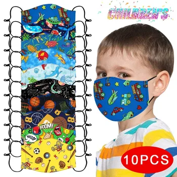 

10PCs Children's Adjustable Windproof Reusable Printed Mask masque de protection lavable cartoon printed masks