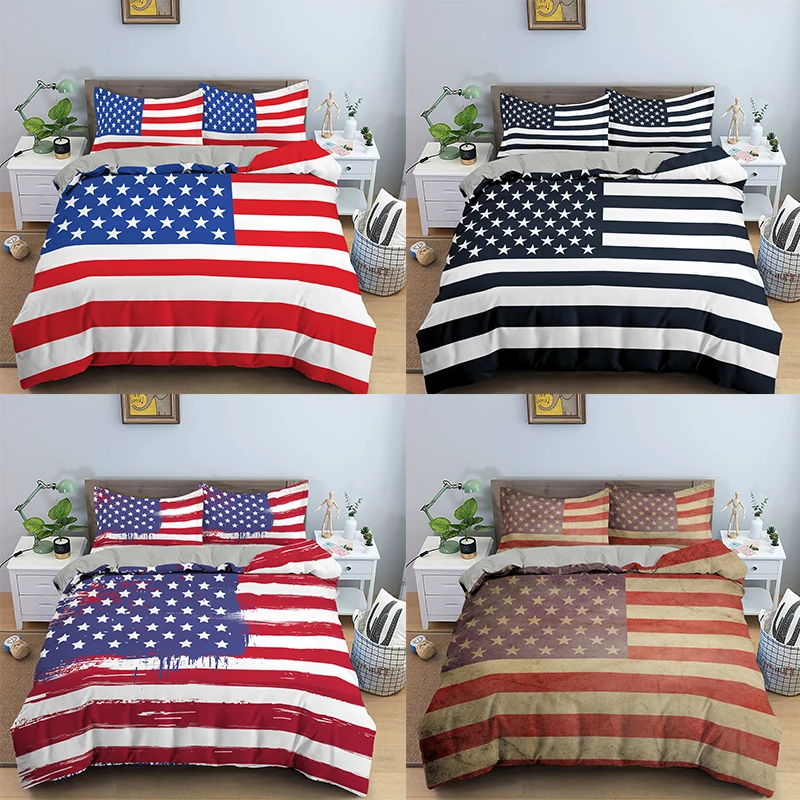 Duvet Cover Set American Flag Printed 2/3 Pcs Bedding Sets Twin Full Queen King Quilt Bed | Дом и сад