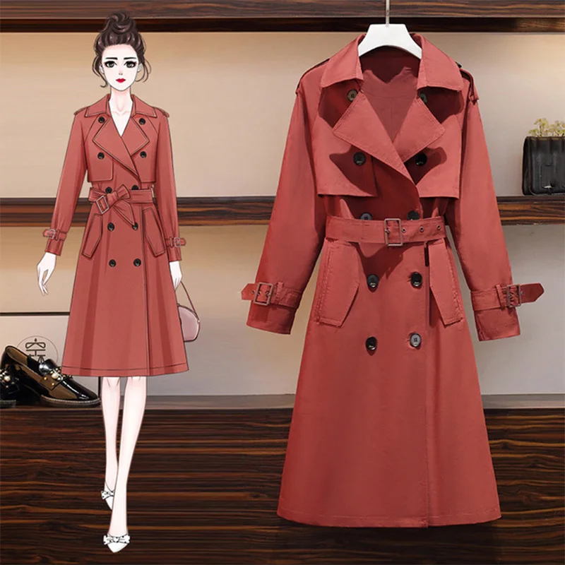 Women Trench Coat Slim High Waist Elegant Winter Lady Long Sleeve Turn-Down Collar Long Coats Autumn Casual Female Outwear