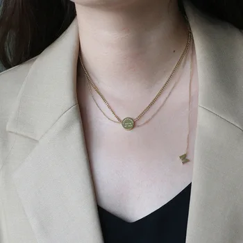 

Amaiyllis 14K Gold Multi-layer Letter M Fringe Clavicle Chain Necklace Simple 14k Gold Necklace For Women Summer Jewellry Gift