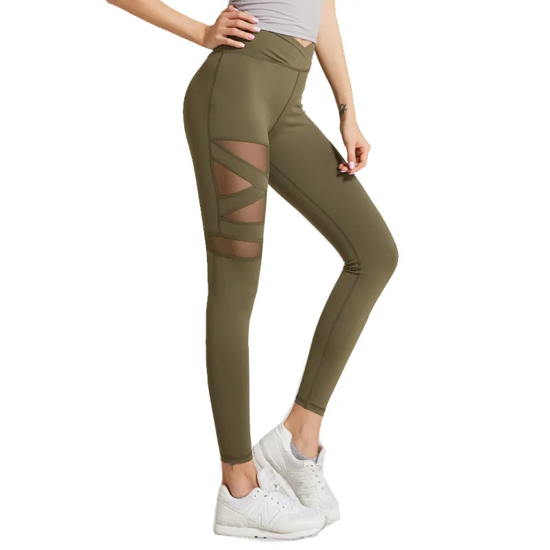 

Women Yoga Pants Sports Running Sportswear Stretchy Fitness Stitching Hollow Sport Pants Female Training Fitness Gym Leggings