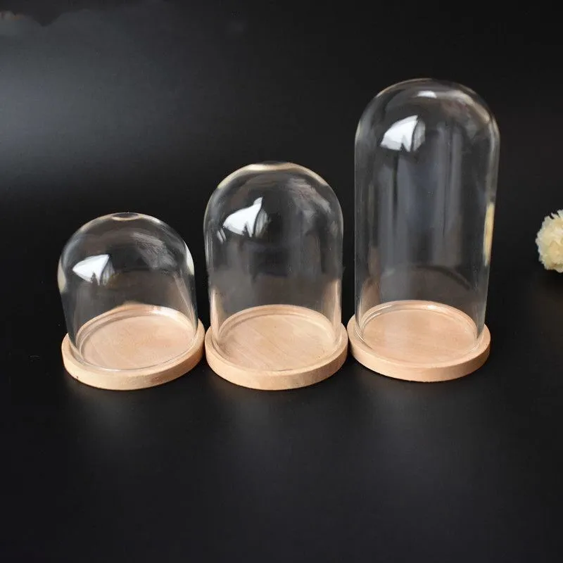 1pc 1:12 Dollhouse Miniature Decor Flower Display Glass Display Bell Jar With Wood Base Dollhouse Decoration Accessories 15 Size 3