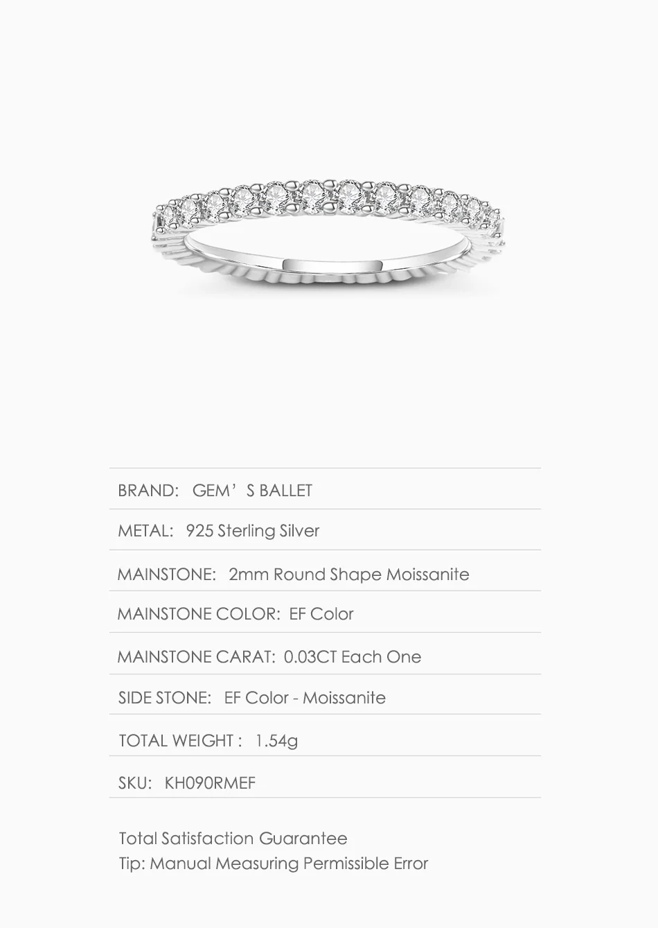 Anel de Casamento Esterlina do Balé do Gem's Feminino Prata Wedding Band Eternity 0.87ct 2mm ef Cor Moissanite Anel Jóias Finas 925 2 High Quality Joias e Acessórios