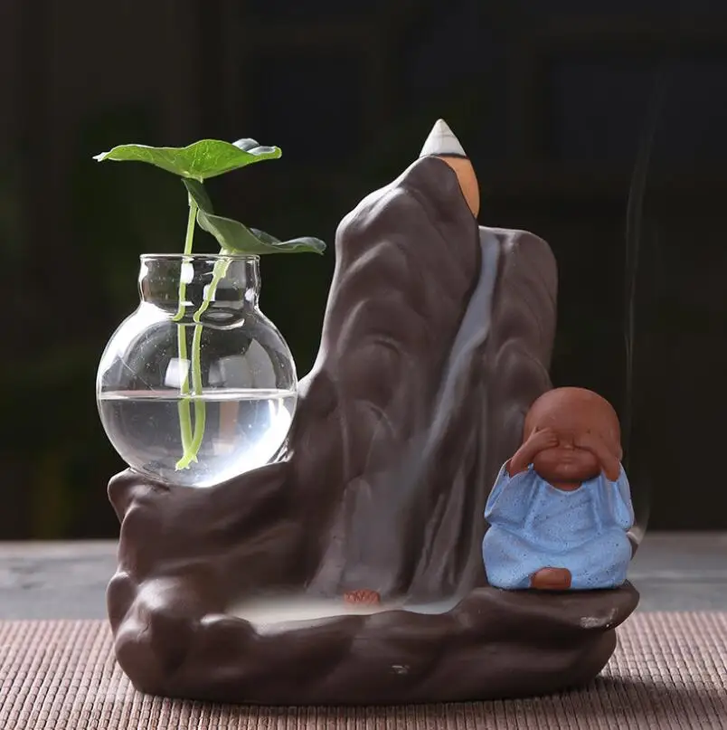 Держатель для благовоний с обратным потоком, сандаловая керамическая курильница, маленький монах, Маленький Будда, водопад, ароматическая горелка, домашний декор