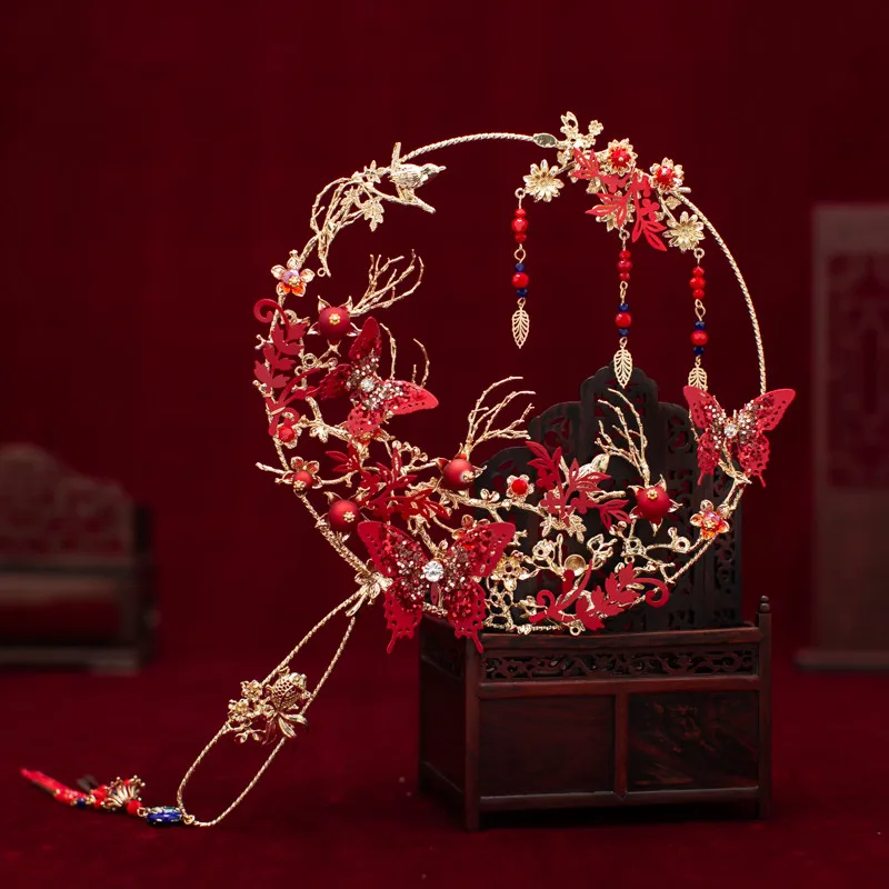 JaneVini 2019 новейшие дизайнерские невесты ручной вентиляторы золото металл бабочка цветок Китайский Свадебный букет невесты держатель веер