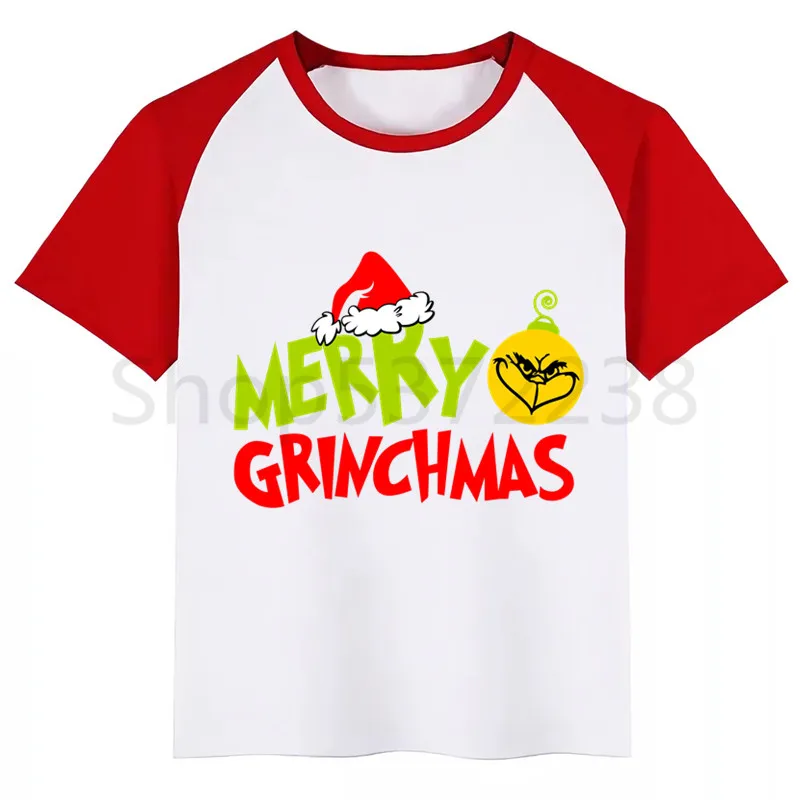 Grinch/Новинка; футболка для мальчиков; рубашки для девочек с милым животным принтом; детская Удобная футболка с круглым вырезом; одежда с короткими рукавами для мальчиков и девочек - Цвет: RedC