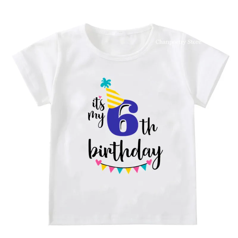 Детская футболка с надписью «Happy Birthday» для мальчиков и девочек, праздничная одежда с короткими рукавами для детей 1, 2, 3, 4, 5, 6, 7, 8 лет