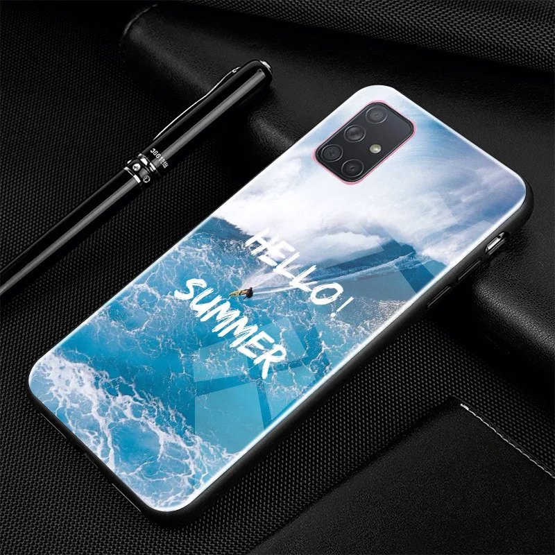 17 Для samsung A71 чехол A51 Жесткий PC стеклянный чехол для телефона черный бампер чехол для samsung Galaxy A51 A71 чехол из закаленного стекла A515F - Цвет: 17