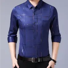 YeddaMavis, синяя Повседневная рубашка, весенняя, роскошная, в клетку, с длинным рукавом, приталенная, мужская рубашка, уличная одежда, соцплатья, рубашки, мужские рубашки