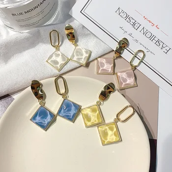 

2020 Europe and The United States Spring and Summer Simple Wild Asymmetric Geometric Square 925 Silver Needle Earrings Female