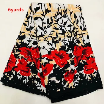 

6yards stones wax cotton lace fabric good quality wax fabric with stones beautiful flowers pattern design for dress JFNO191