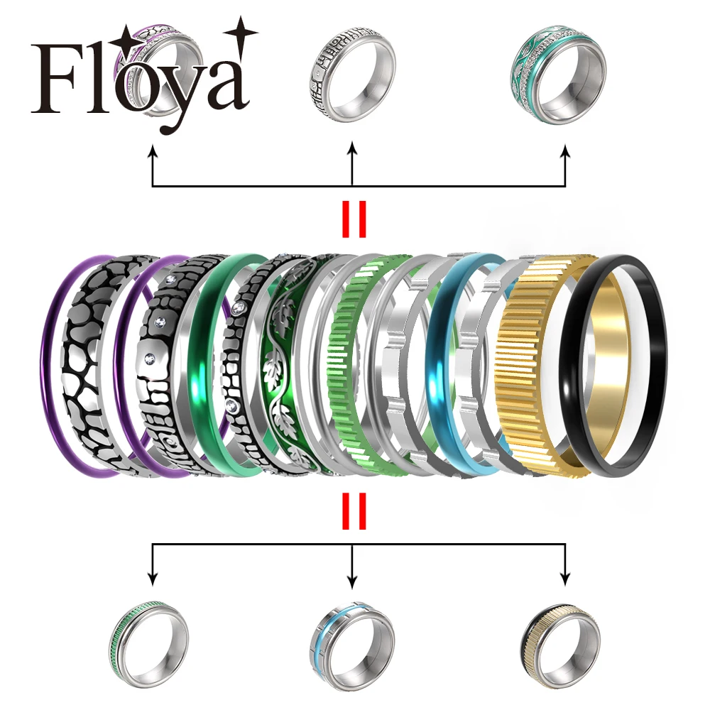 Floya, черное кольцо из нержавеющей стали, винтажный Набор сменных колец, для женщин, штабелируемое кольцо, роскошная посылка Anillos Mujer