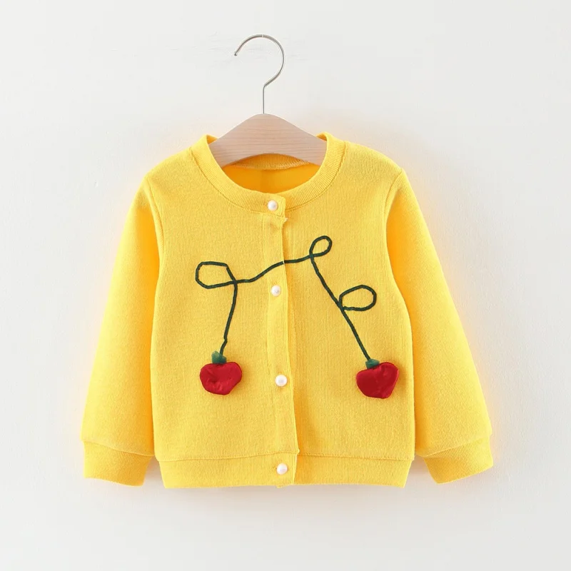 Вязаный кардиган для девочек; свитер; сезон осень-зима; хлопковый свитер для малышей; Верхняя одежда для детей; пальто для малышей; новая весенняя одежда - Цвет: Цвет: желтый