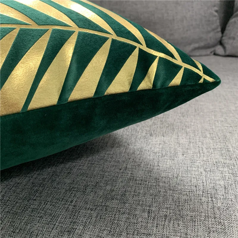 Modern Hot Selling Solid Super Soft Velvet Cushion Cover Square Throw Pillowcase Plant Leaves Beautiful Foil Printing Shiny Leaf 3