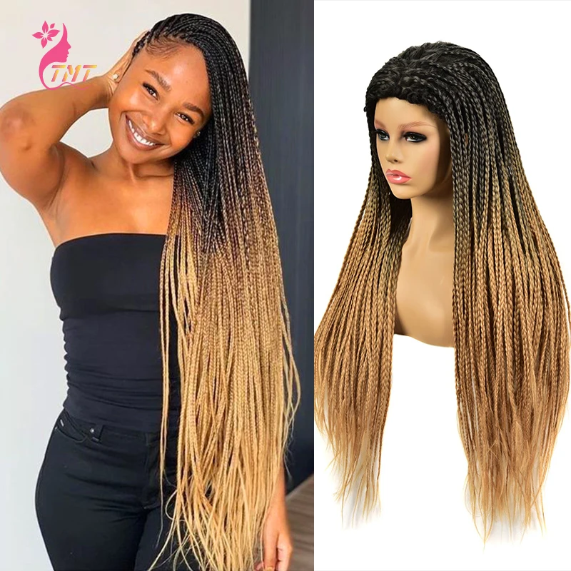 

Straight Box Braided Wig Ombre Color Synthetic Soft Braids Wigs For Women 26 Inch Braiding Halloween Cosplay Long Hair