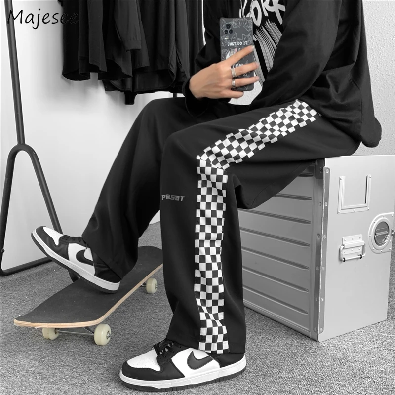 Checkered Patchwork Men Casual Pants High Street Harajuku Chic Designer Oversize Fashion Draped Jogger Workout Straight Trousers | Мужская