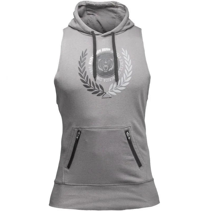grey Новые Модные осенние мужские спортивные майки без рукавов, хлопковые топы с капюшоном, одежда для бодибилдинга, бегунов, фитнеса, повседневные мужские топы - Цвет: grey