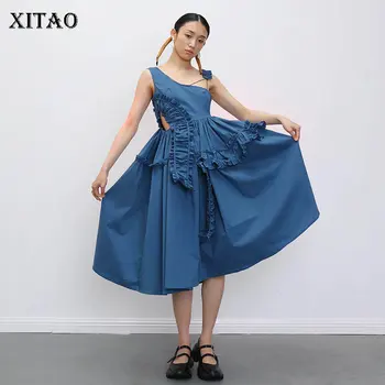 

XITAO Irregular Women Dress Fashion New Women Backless 2020 Summer Pleated Strapless Elegant Minority Loose Dress ZLL5065
