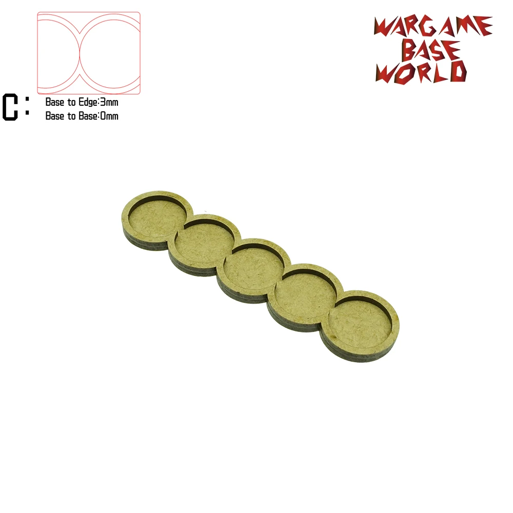 Wargame Base World- Movement Tray- 5 round 25mm- Line Shape MDF