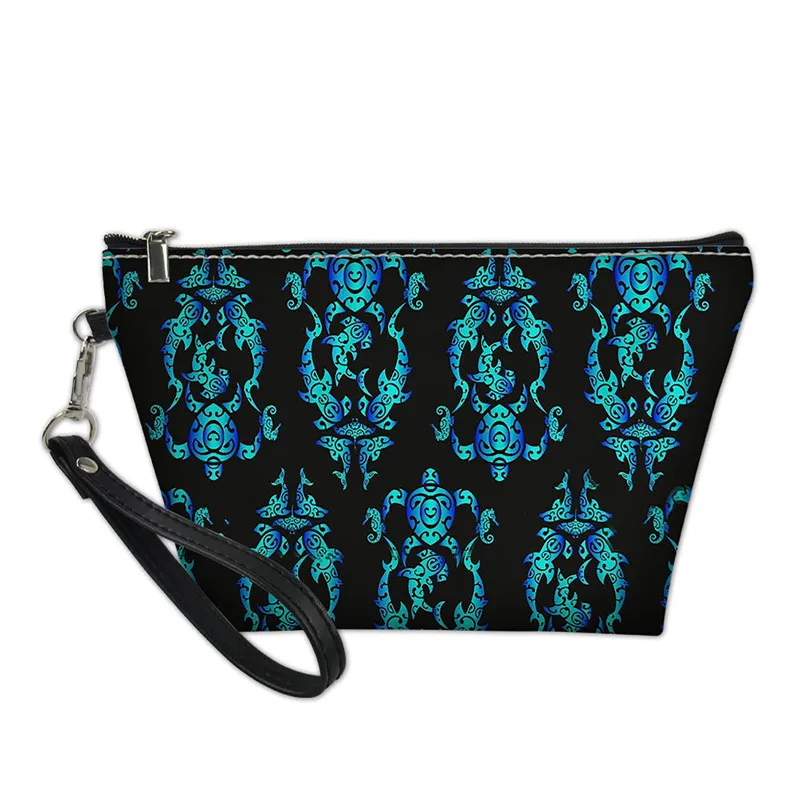

Polynesian Tattoo Sea Turtle Pattern PU Leather Zipper Small Makeup Bag Fashion Women Ladies Cosmetic Pouch For Custom Neceser