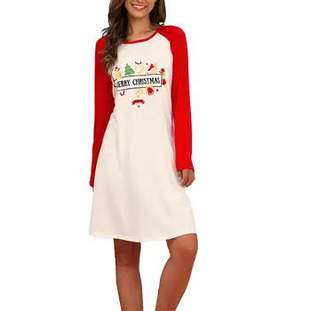 

Women O Neck Long Sleeve Xmas Printed Color Patchwork Knee-length Dress Xmas Printed Color Patchwork Knee-length Dress Women