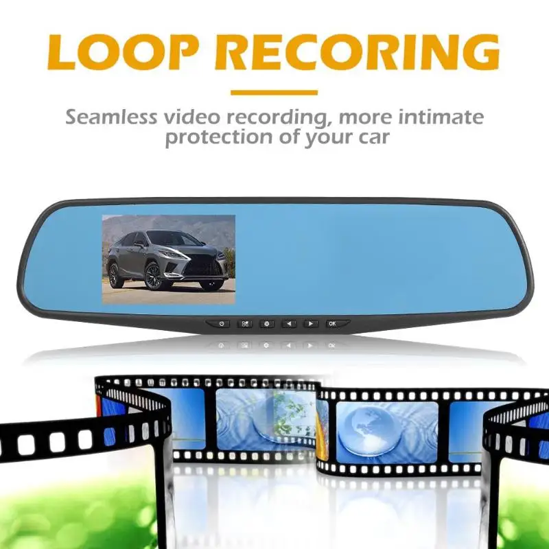 VODOOL 3," ЖК-дисплей Автомобильное зеркало заднего вида DVR Dashcam 1080P HD 100 градусов объектив цифровой видеорегистратор ночное видение тире камера