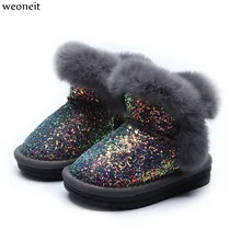 Weoneit/отделанные блестками; ботинки для девочек зимняя обувь для девочек; детская одежда для сна розового цвета с черного и серого цвета; детские зимние сапоги детские ботинки CN Обычно прибывает через 15-30