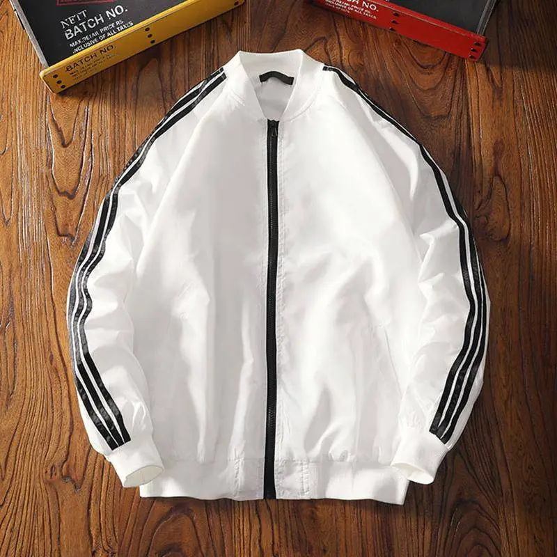 Мужская куртка в полоску модная однотонная бомбер стиле хип хоп уличная одежда