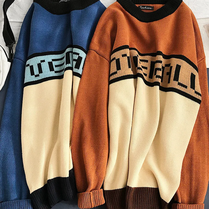 Winter Sweater Men Warm Fashion Contrast Color Letters Casual Knit Sweaters Man Sweter Clothes Loose Long-sleeved Pullover Men Winter Sweater Men Warm Fashion Contrast Color Letters Casual Knit Sweaters Man Sweter Clothes Loose Long-sleeved Pullover Men