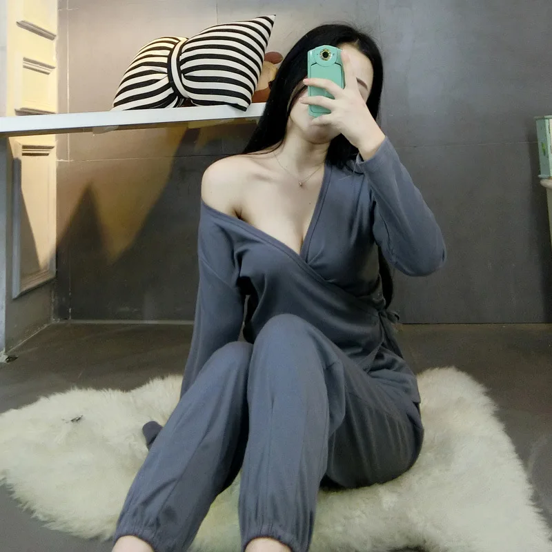 

Japanese-style GIRL'S Kimono Spring Long Sleeve Deep-V-Tying Pajamas Suit Spring And Autumn Comfortable Spring And Autumn Home W