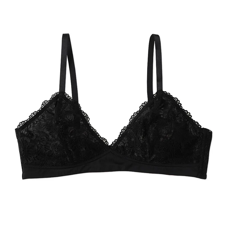 Черный Сексуальный Шелковый бюстгальтер отжимать Bralette бюстгальтеры для женщин кружевной бюстгальтер без косточек дышащий без спинки женское нижнее белье Мягкий пикантный лифчик бюстгальтер 3/4 C - Цвет: Черный
