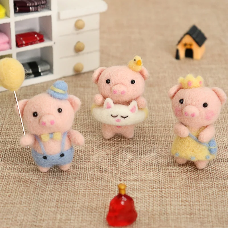 Non-Finished Kit Children Kids Baby Lovely Cute Pig Animal Wool Needle Felt Material Package For Gift DIY Handmade Gift for her