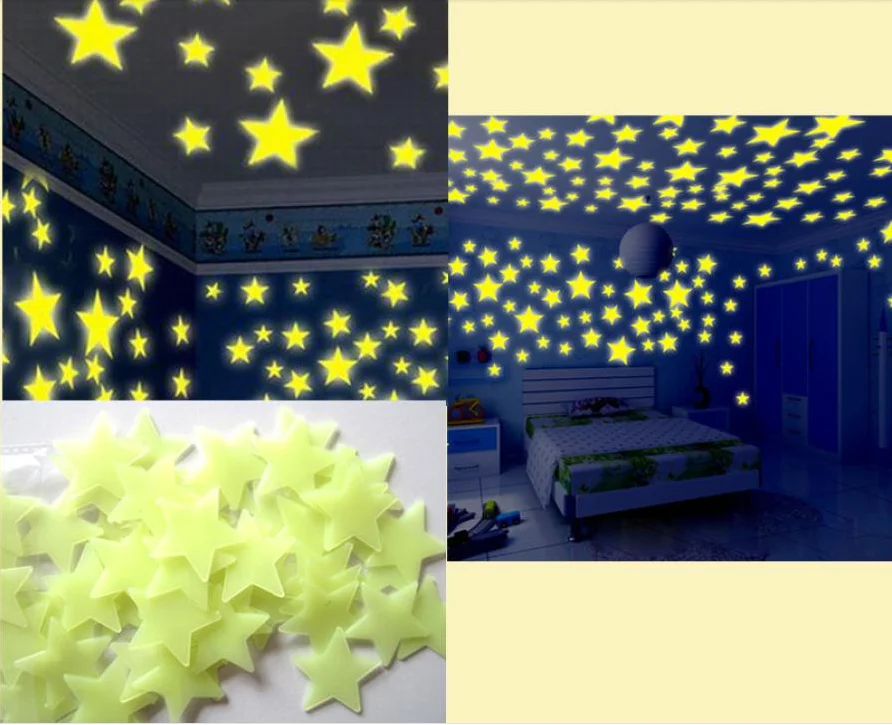 50/70/100 PC children fluorescent kids bedroom glow in the dark stars shine wall stickers stars moon luminous shine colors