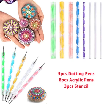 

1/2/3 Sets Mandala Dotting Tools Painting Tools for Painting Rock Stone Pen Stencil Template Brush Kit Embossing Dotting Tool