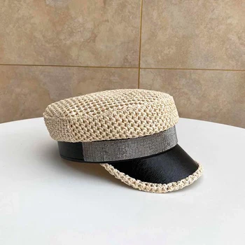 

Straw hat British navy hat female fashion hat summer breathable flat top beret