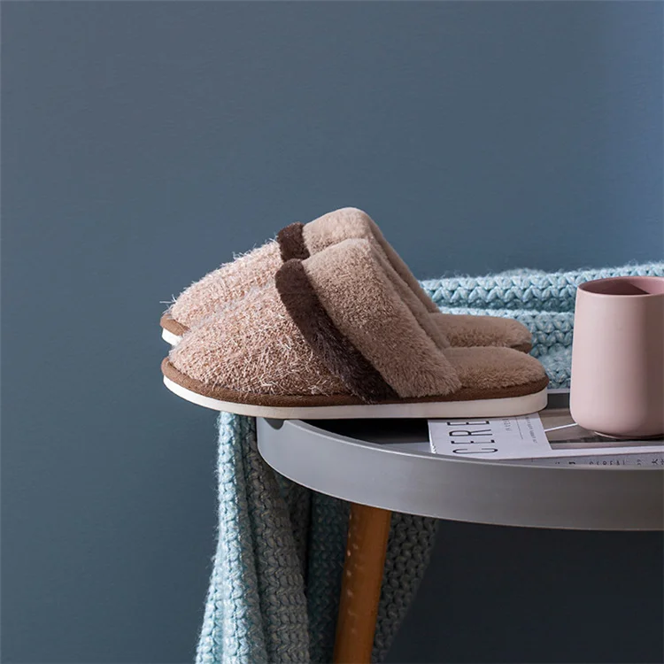 2020 Winter New Home Women Fur Slipers Solid Cotton Plush Warm Bedroom Couple Shoes Comfortable Indoor Women Furry Slippers