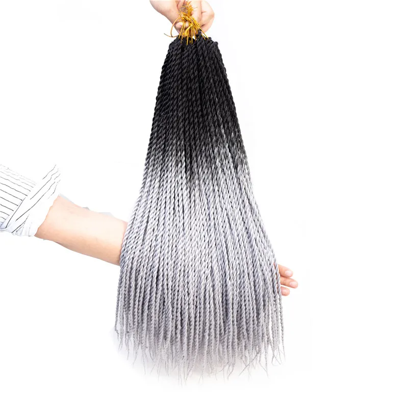 Pervado Hair 24" 20 Root Synthetic Senegalese Twist Braids Hair Extensions Rainbow Ombre Grey Crochet Braiding Pre-Twisted